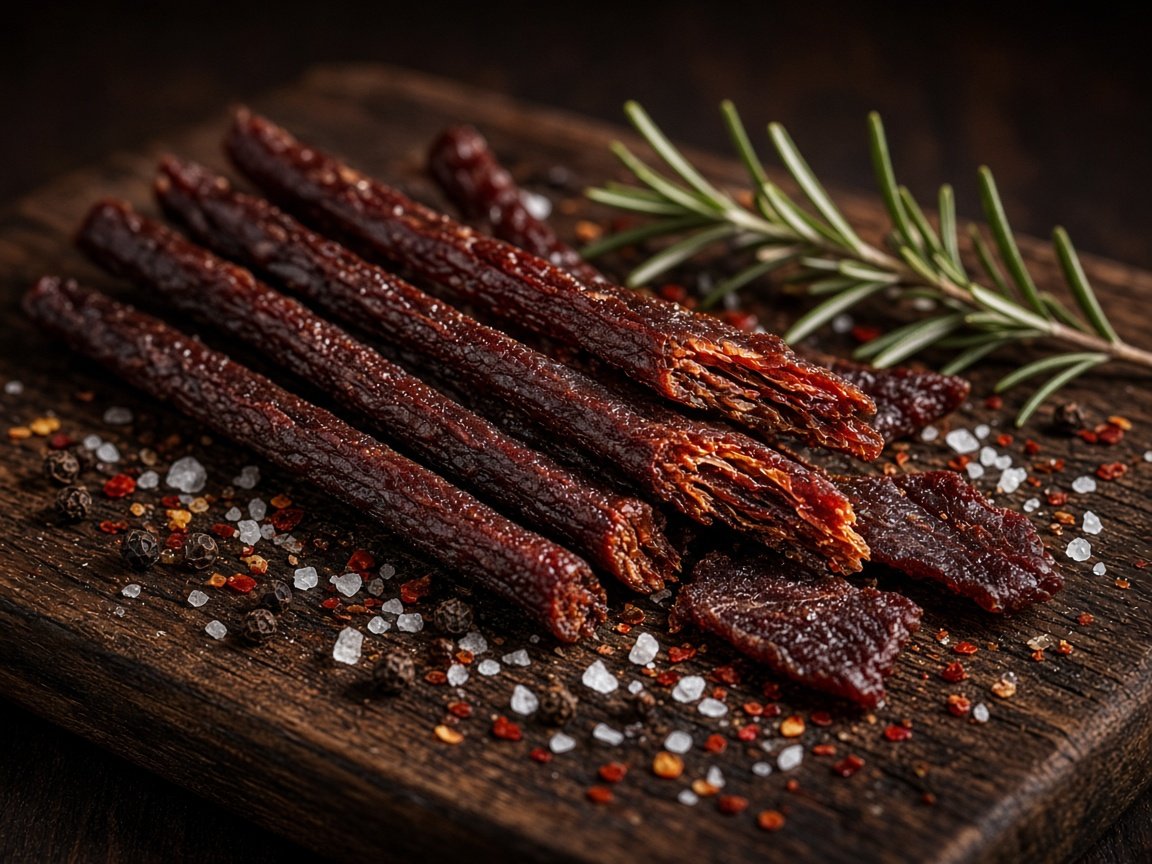 Beef Jerky auf Holzbrett – Designvorschau
